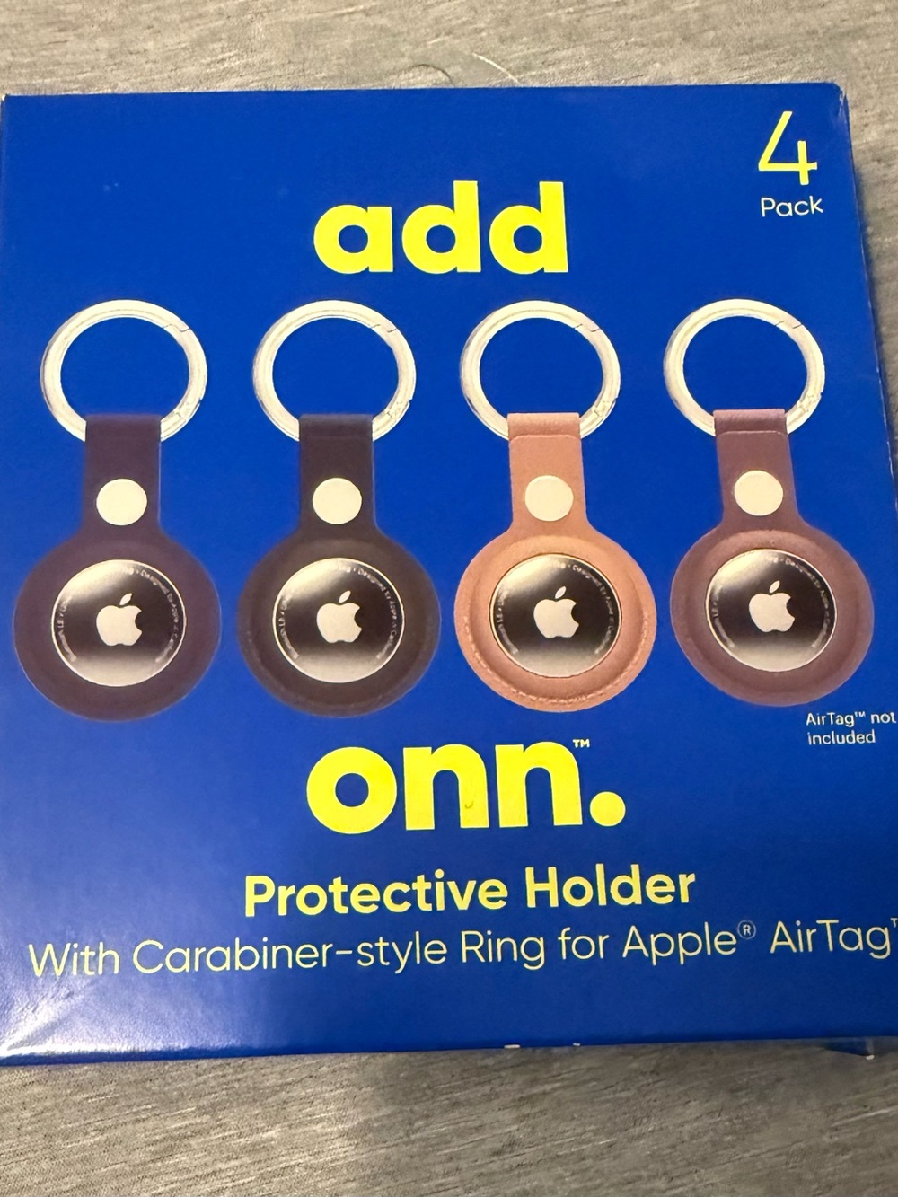 Onn Protective Holders for AirTag Keyring Set - 4 Pack with carabiner-style ring